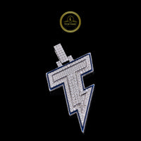 Custom Iced-Out Lightning Bolt Pendant With Blue Enamel Border Moissanite Diamond