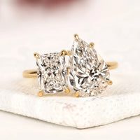 5.50 TCW Ivevar Luxury Pear & Radiant Cut Lab Grown Diamond Toi et Moi Ring in Yellow Gold
