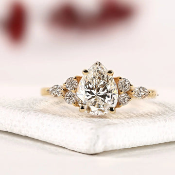 Pear Cut Cluster Setting Moissanite Diamond Engagement Ring