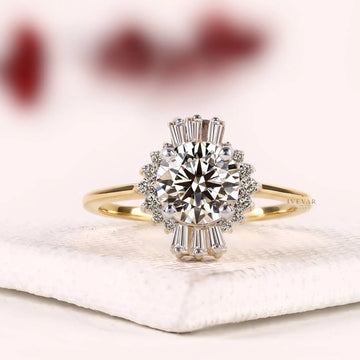 Halo Frame Round Cut Moissanite Diamond Engagement Ring