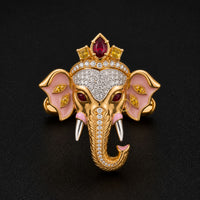 Lord Ganesha Crown Brooch Pin with Pink Enamel & Stones Cufflink