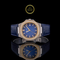 Blue Dial Diamond Bezel Watch with Leather Strap