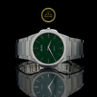 Men's Silver Stainless Steel Watch with Green Dial and Diamond Bezel