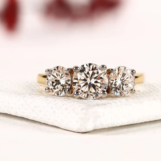 Three Stone Round Cut Moissanite Diamond Engagement Ring