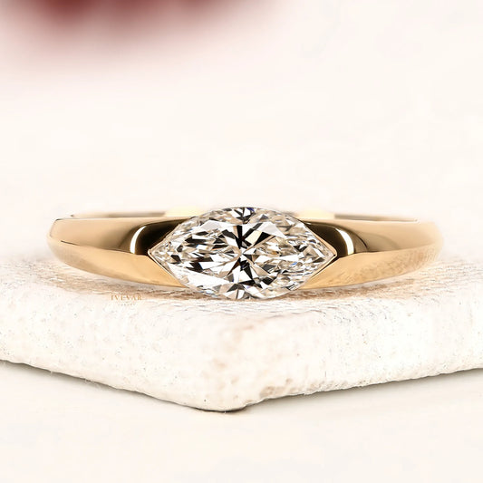 East West Marquise Cut Moissanite Diamond Solitaire Ring