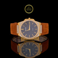 Gold Diamond Bezel Brown Suede Strap Men's Watch