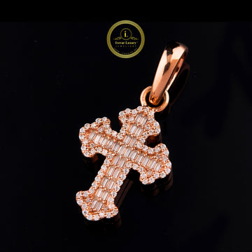 The Sovereign Cross Custom Baguette & Round Moissanite Diamond 3D Tiered Pendant By Ivevar