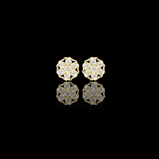 0.45 TCW Golden Bloom Round Cluster Stud Moissanite Earrings with Floral Diamond Style Arrangement