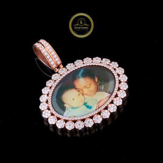 The Eternal Bloom Custom Floral Mother & Son Photo Moissanite Diamond Memorial Pendant