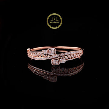 Luxury Baguette Cut Lab Diamond Open Cuff Bracelet for Women with Premium Rose Gold Finish by Ivevar