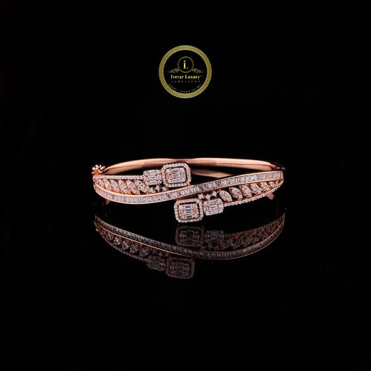 Luxury Baguette Cut Lab Diamond Open Cuff Bracelet for Women with Premium Rose Gold Finish by Ivevar