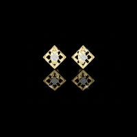 0.20 TCW Architectural Geometric Moissanite Round Diamond Frame Stud Earrings with Floating Accents