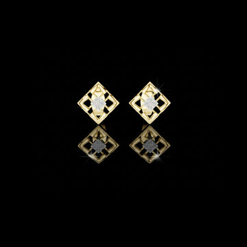 0.20 TCW Architectural Geometric Moissanite Round Diamond Frame Stud Earrings with Floating Accents