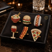 Food Inspired Cufflink Collection – Pizza, Burger, Hot Dog, Bacon, Wine & Noodle Bowl