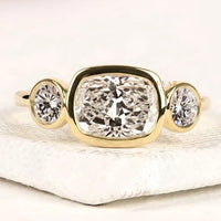 Bezel Setting Three Stone Cushion Lab Grown Diamond Ring
