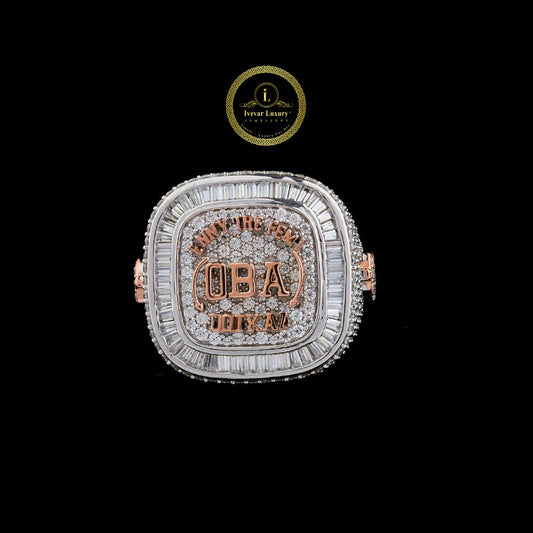 Custom Two-Tone Lab Grown Diamond Championship Ring with Baguette and Pave Detailing By Ivevar