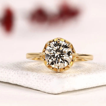 Round Cut Lab Grown Diamond Hexagon Basket Engagement Ring
