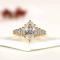 Marquise Cut Baguette Side Stone Moissanite Diamond Engagement Ring