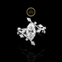 Marquise 3 CT Cut Moissanite Grown Diamond Floral Halo Engagement Ring in White Gold