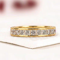 Princess Cut Moissanite Diamond Channel Set Half Eternity Band