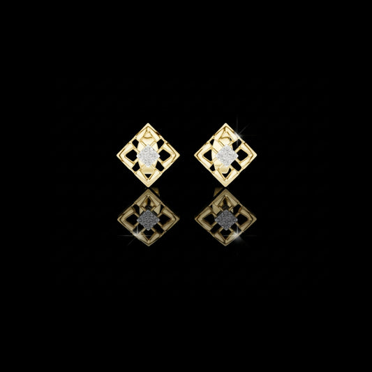 0.048 TCW Architectural Geometric Moissanite Round Diamond Frame Stud Earrings with Floating Accents