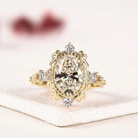 Vintage Oval Cut Filigree Halo Moissanite Diamond Engagement Ring