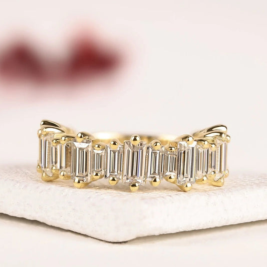 Emerald Cut Moissanite Diamond Eternity Wedding Stacking Band