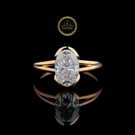 Oval Cut Moissanite Solitaire Ring with Slim Band