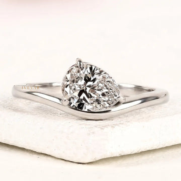 1.00 CT Minimal Pear Cut Lab Grown Statement Ring for Women By Ivevar