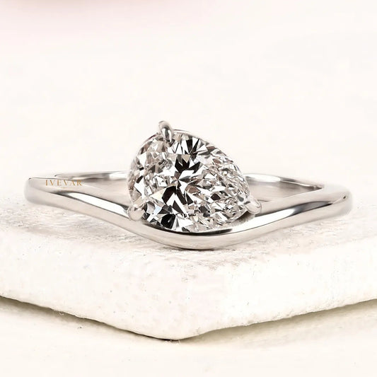 1.00 CT Minimal Pear Cut Lab Grown Statement Ring for Women By Ivevar