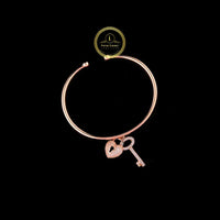 Modern Rose Gold Moissanite Diamond Open Bracelet with Heart Lock & Key – Stylish Everyday By Ivevar