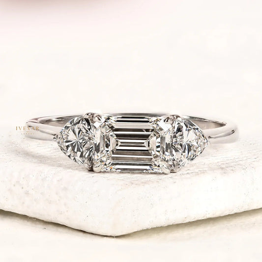 2.00 CT Timeless Emerald Cut Moissanite Three Stone Engagement Ring By Ivevar
