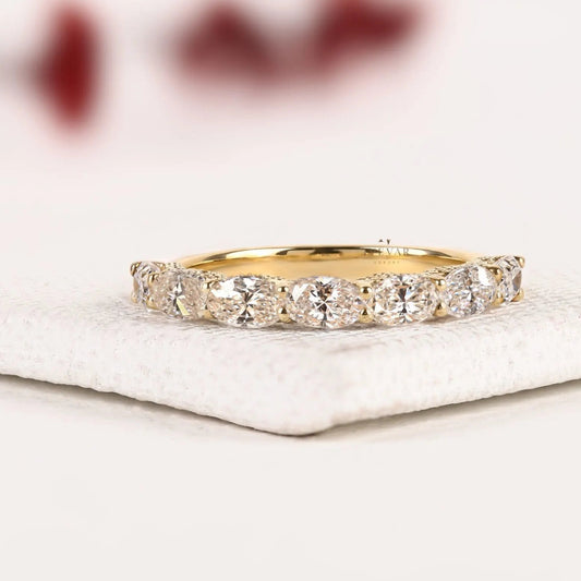 East West Oval Cut Hidden Halo Lab Grown Diamond Band Ring