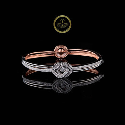 Eye Shape Moissanite Two-Tone Crossover Bangle Bracelet