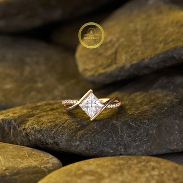 Elegant 2.00 CT Princess Cut Lab Grown Diamond Ring with Twisted Gold Band Design By Ivevar