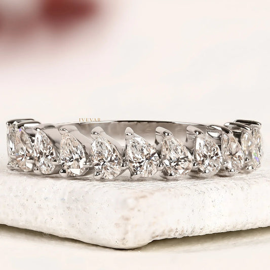 0.50 CT Pear Cut Moissanite Diamond Elegant Eternity Band Ring By Ivevar