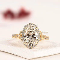 Oval Cut Halo Lab Grown Diamond Twisted Rope Band Engagement Ring