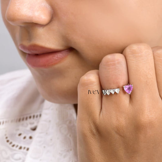 Diamond Essence Pink sapphire heart 1 CT diamond heart open Ring #Ivevar