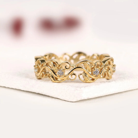 Nature Inspired Round Lab Grown Diamond Filigree Eternity Band