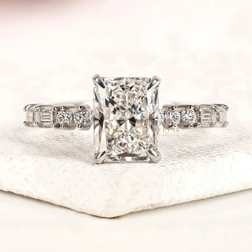 Radiant Cut Hidden Halo with Pave Band Lab Grown Engagement Ring