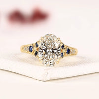 Vintage Oval Cut Moissanite Diamond Sapphire Engagement Ring