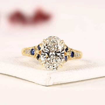 Vintage Oval Cut Moissanite Diamond Sapphire Engagement Ring