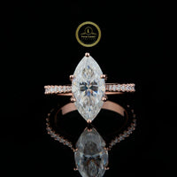 Elegant 3.00 CT Marquise Cut Lab Grown Diamond Ring with Pave Band Rose Gold Engagement Ring Gift for Her by Ivevar