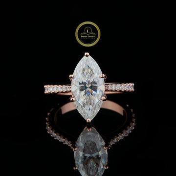 Elegant 3.00 CT Marquise Cut Lab Grown Diamond Ring with Pave Band Rose Gold Engagement Ring Gift for Her by Ivevar