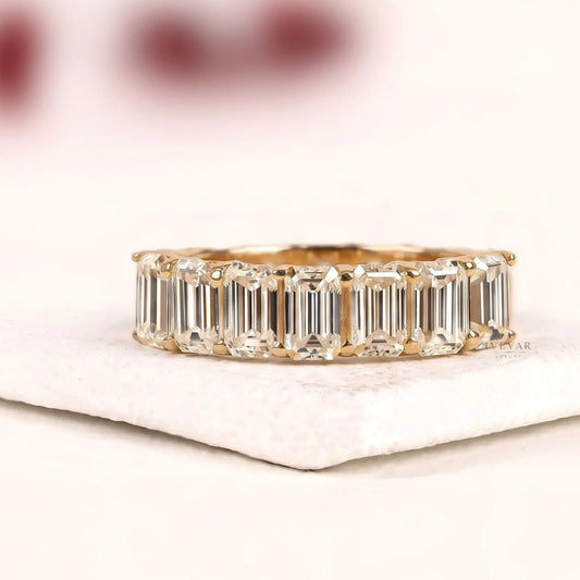 Emerald Cut Lab Gown Diamond Half Eternity Band Ring