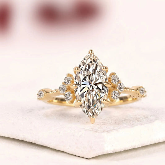Marquise Cut Moissanite Diamond Wedding Engagement Ring