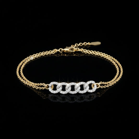 0.29 TCW Glamorous Gold Link Bracelet Featuring Fully Studded Moissanite Diamond Accents