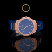 Rose Gold Blue Face Diamond Bezel Blue Strap Luxury Watch