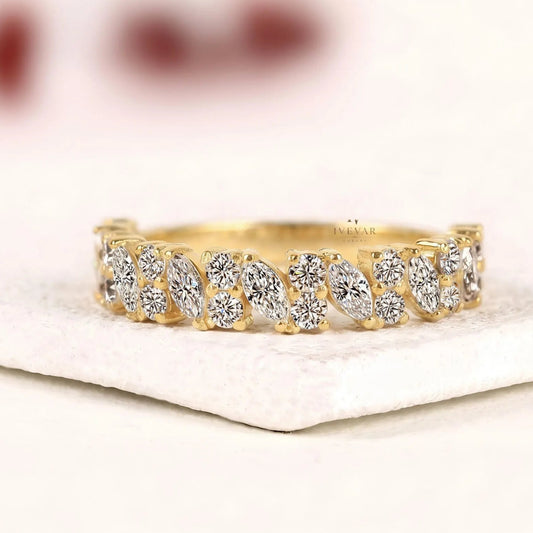 Marquise with Round Moissanite Diamond Stacking Band