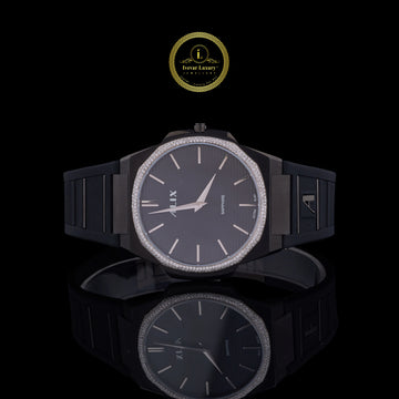 Black Diamond Bezel Minimalist Rubber Strap Men's Watch
